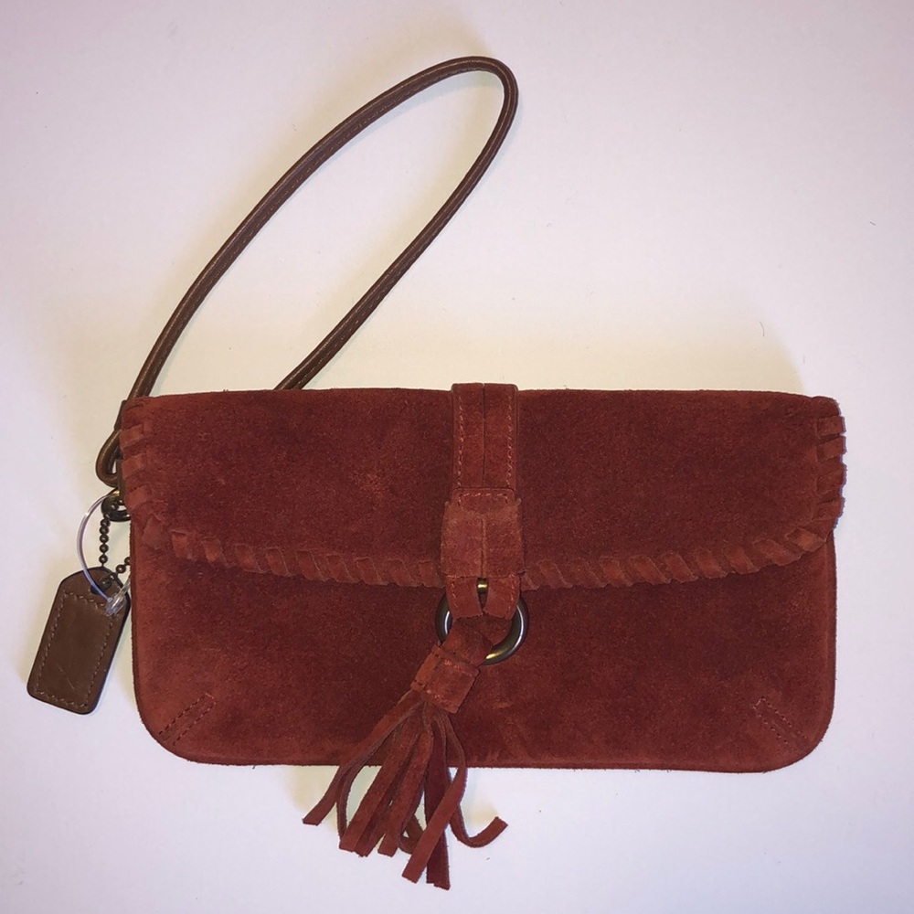 Coach wristlet wallet suede rust color New